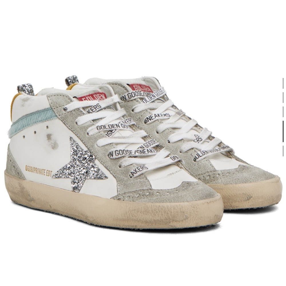 Golden Goose Mid Star Sneaker White Silver Blue, NIB Auth